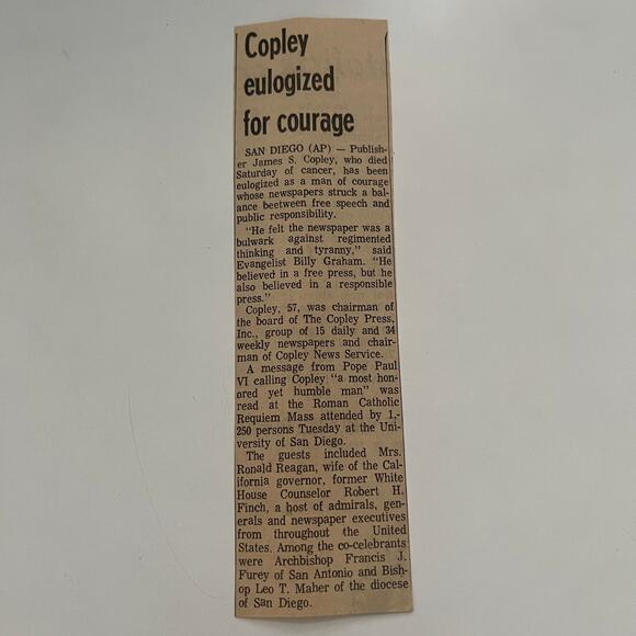 None and/or Unknown | Other | James C Copley Eulogized For Courage 973 ...